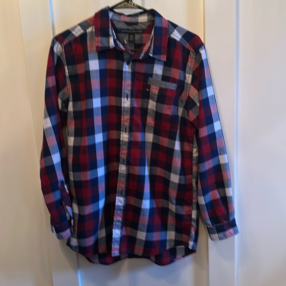 Tommy Hilfiger Red and Blue Casual Button Down Shirt